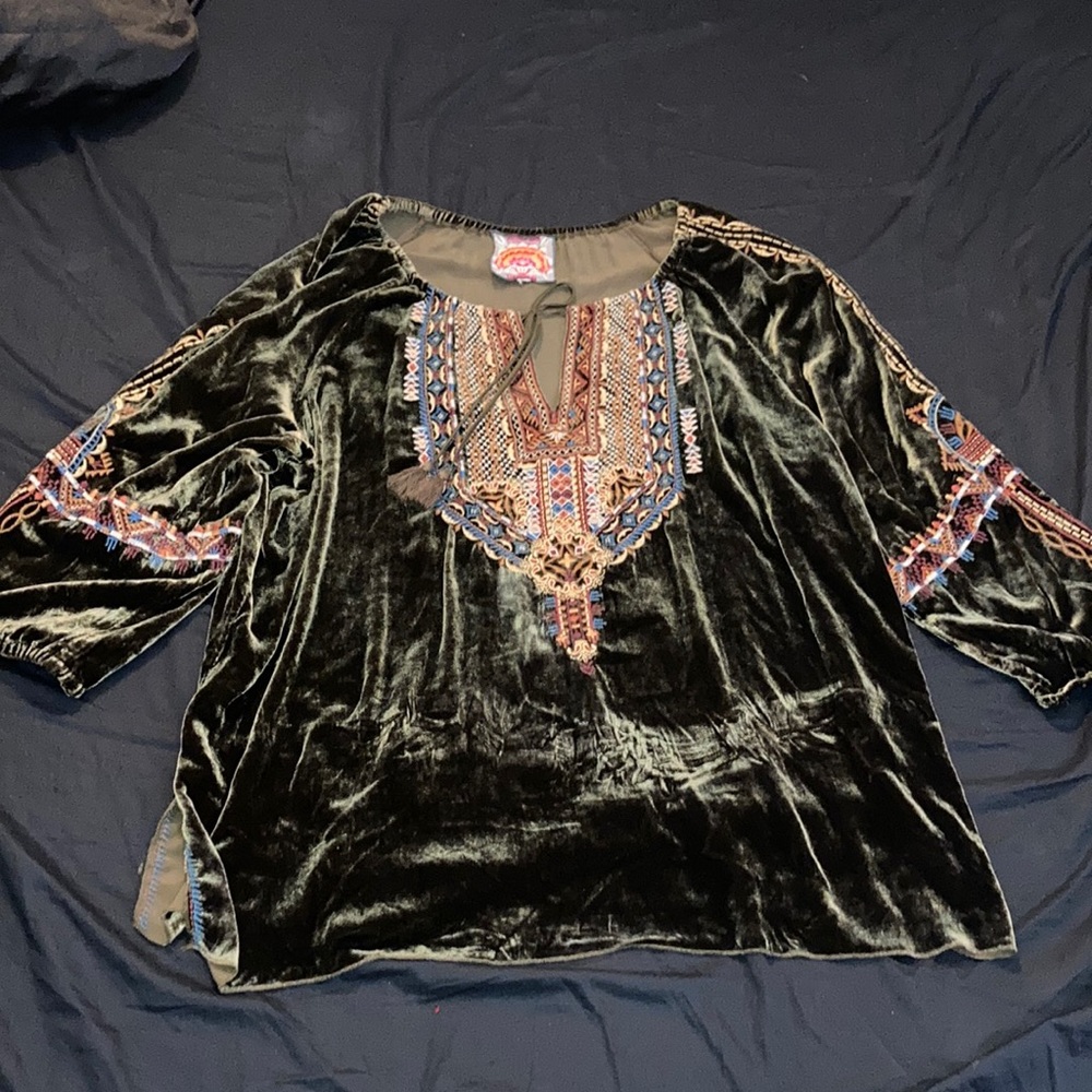 Johnny Was Velvet Embroidered Shirt